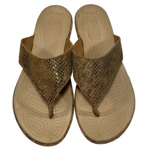 CROCS A Leigh Brown Snake Print Wedge Sandals